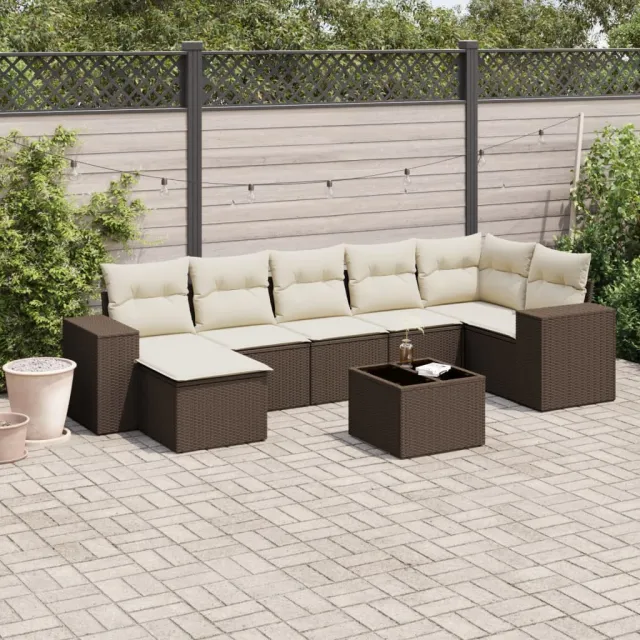 vidaXL 8-delige Loungeset met kussens poly rattan bruin, foto 2