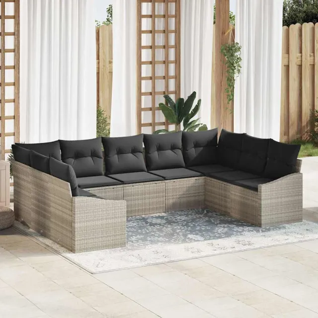 vidaXL Bankstel 9 st Lichtgrijs poly rattan, foto 2
