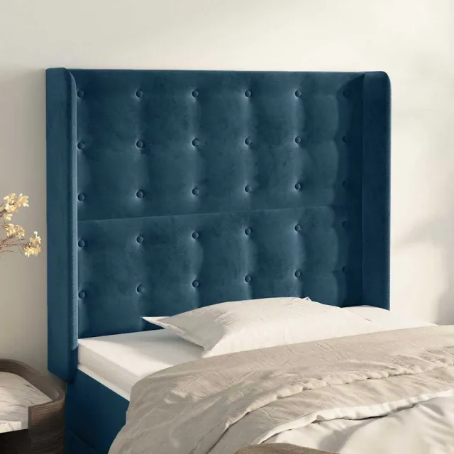 vidaXL Hoofdbord met randen 103x16x118/128 cm fluweel donkerblauw blauw