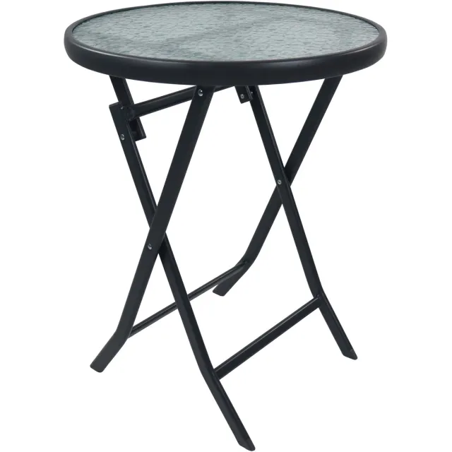 Vcm Bistrotafel rond balkontafel tuintafel glazen blad klaptafel tuincamping 55 cm Ø Sonlas Antraciet