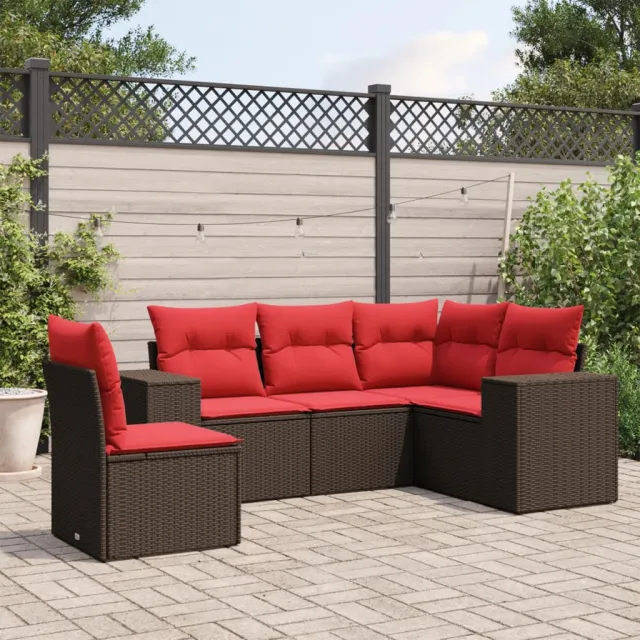 vidaXL 5-delige tuinbankset met kussens, bruin polyrotan, foto 2