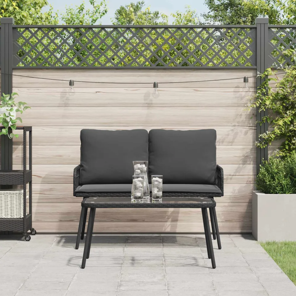 vidaXL Tuin eettafelset 2 st Zwart poly rattan, foto 3
