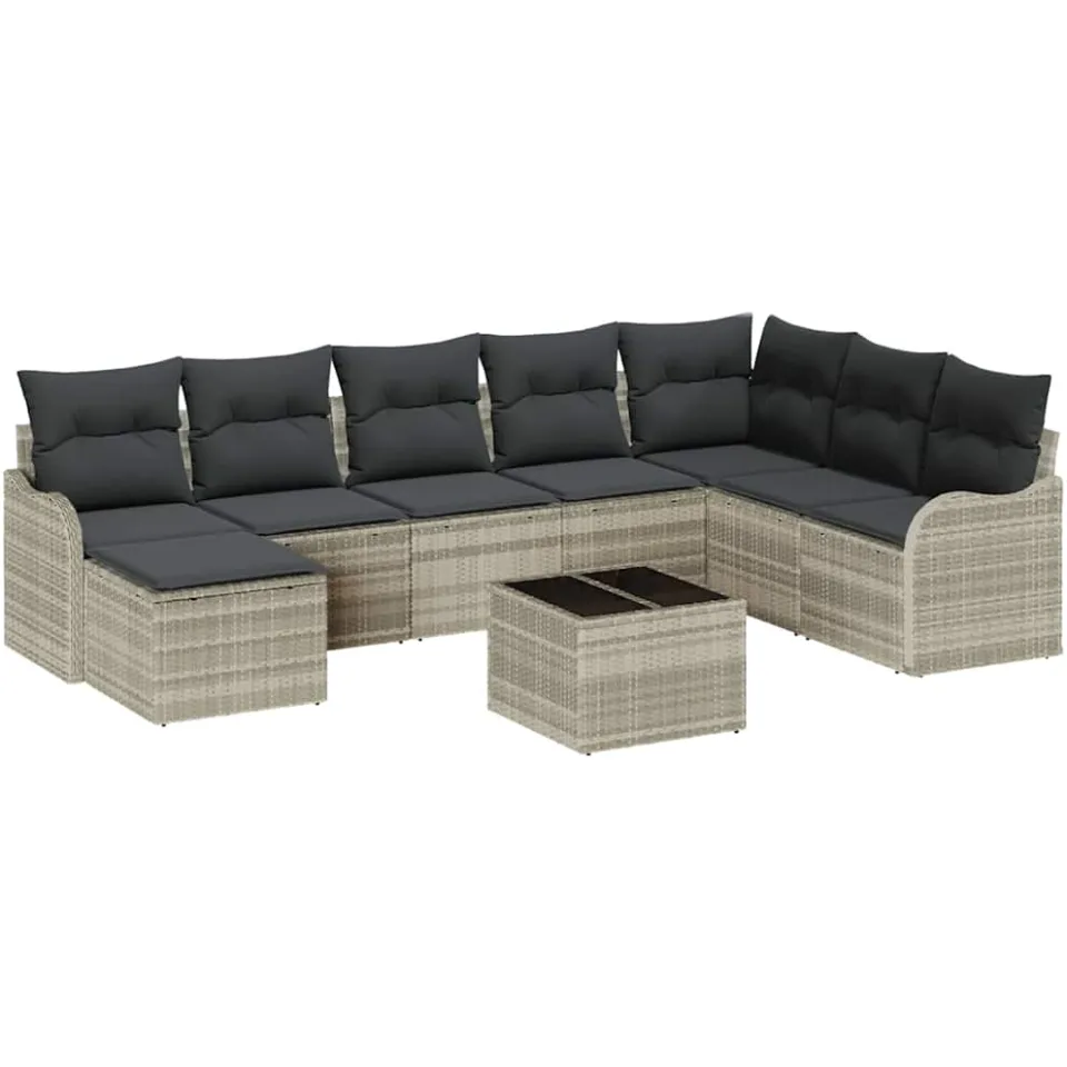 vidaXL Tuin Sofa Set 9 st Lichtgrijs poly rattan