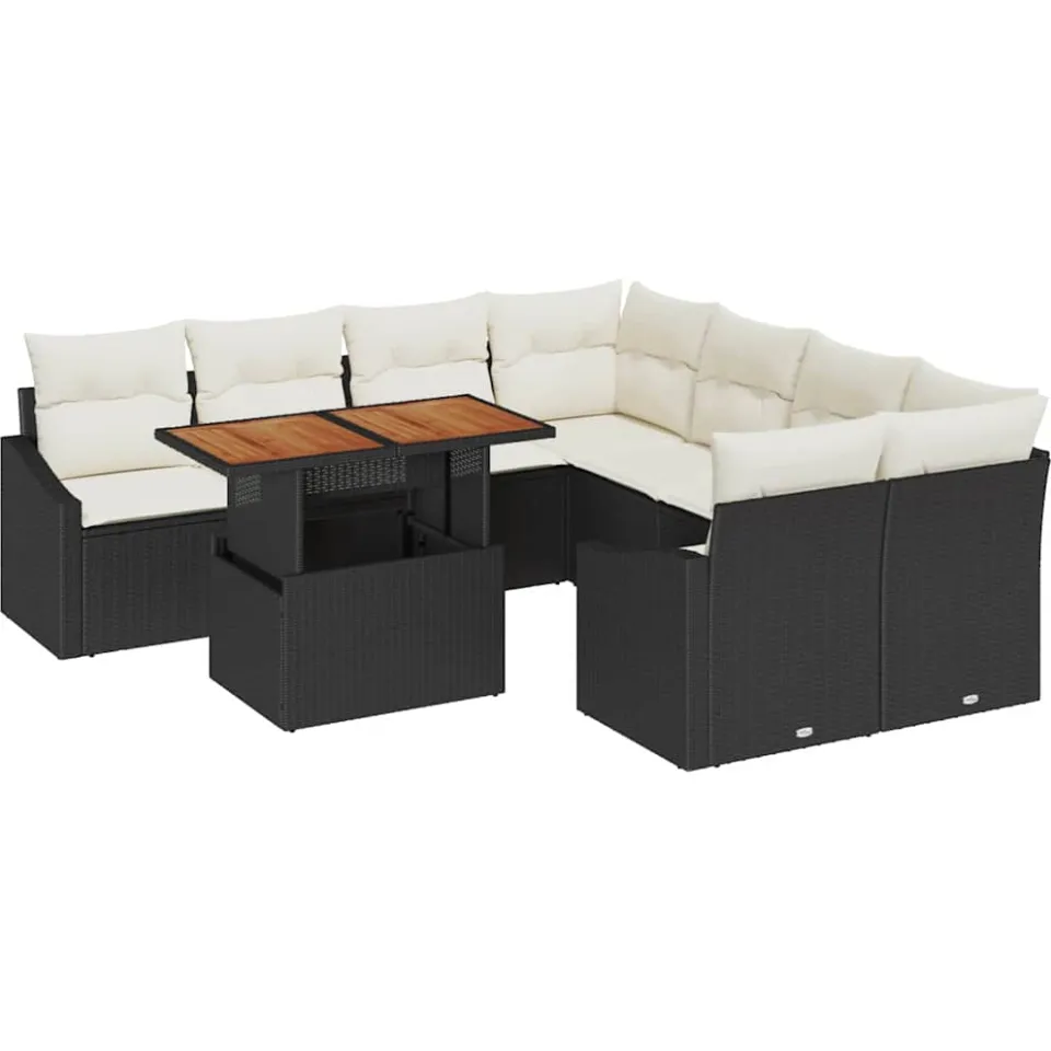 vidaXL Tuin Sofa Set 9 st Zwart Poly riet