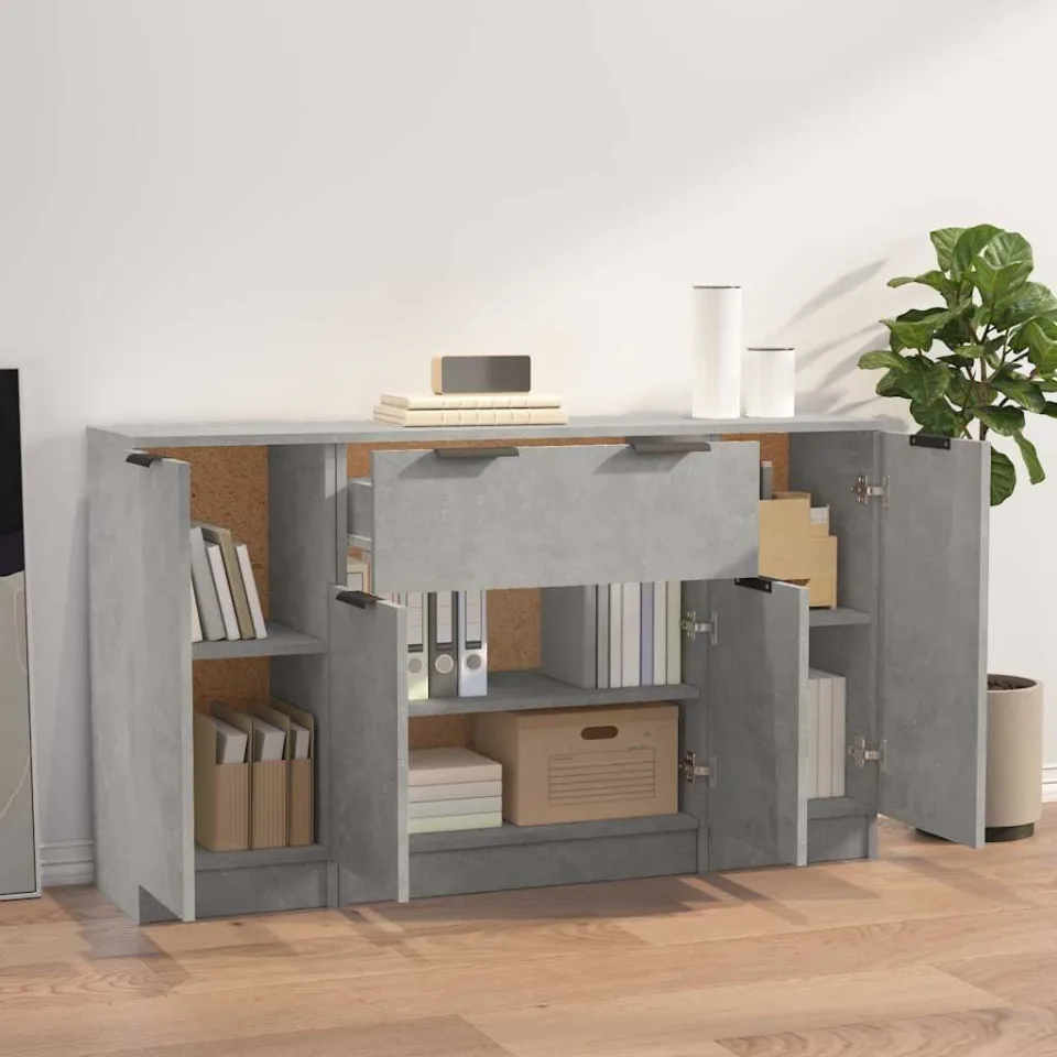 vidaXL Dressoirs 3 st bewerkt hout betongrijs grijs, foto 3