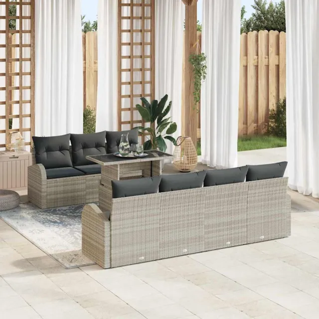 vidaXL Tuin Sofa Set 8 st Lichtgrijs Poly riet, foto 2