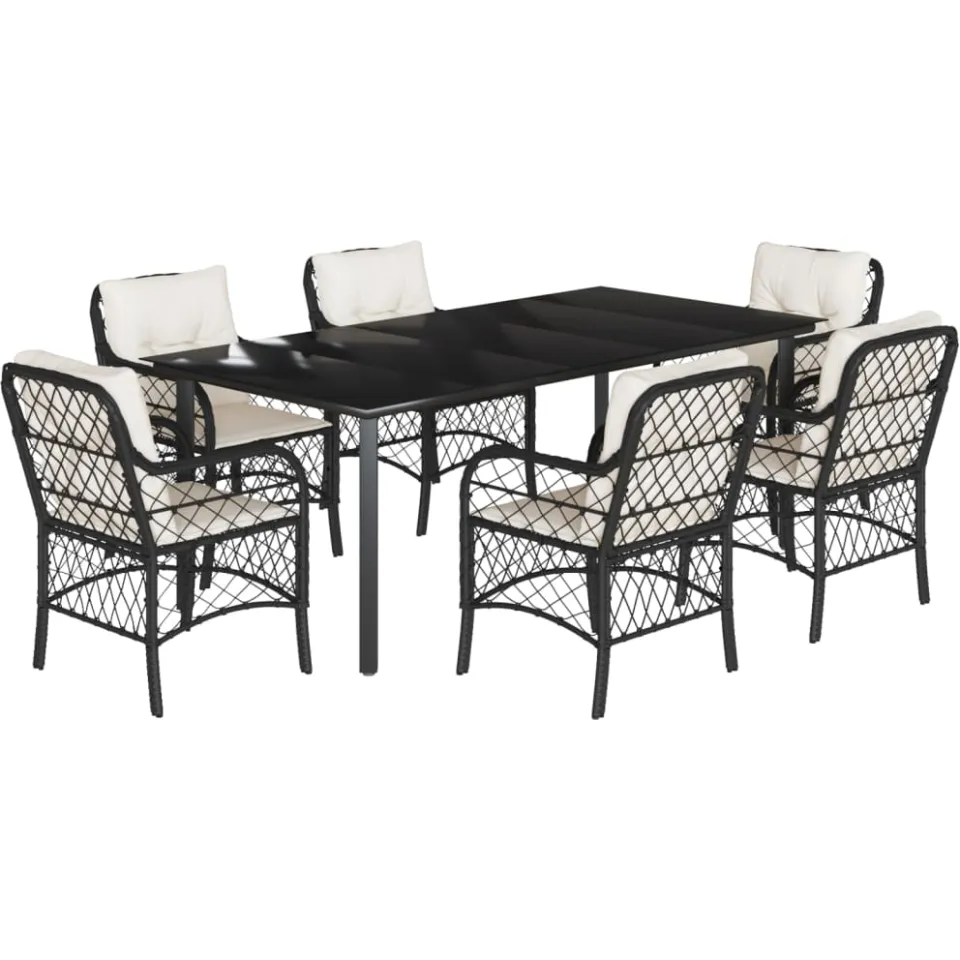 vidaXL 7-delige Tuinset met kussens poly rattan zwart, foto 3