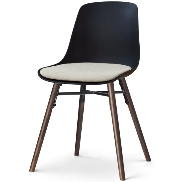 Nolon Nena-Liv eetkamerstoel zwart met naturelbeige zitkussen - walnoot houten onderstel