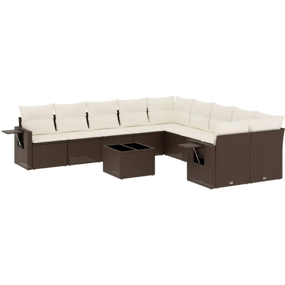 vidaXL 11-delige Loungeset met kussens poly rattan bruin, foto 4