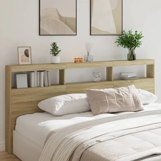 vidaXL Hoofdbordkast met LED-verlichting 220x17x102 cm sonoma eiken Bruin