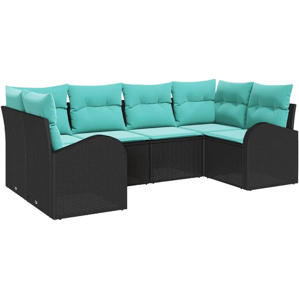 vidaXL Tuinbankenset 6 st Zwart en Turquoise poly rattan