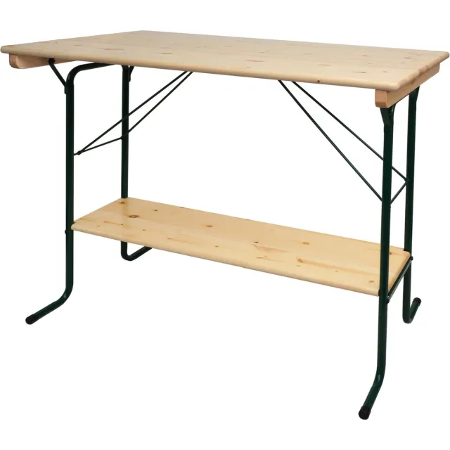 MCW Bartafel MCW-L67, biertuintafel biertafel biertenttafel campingtafel, inklapbaar metaal grenen hout 110x125x70cm MVG bruin