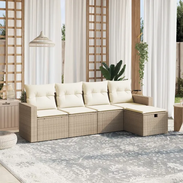 vidaXL 5-delige Loungeset met kussens poly rattan beige, foto 2