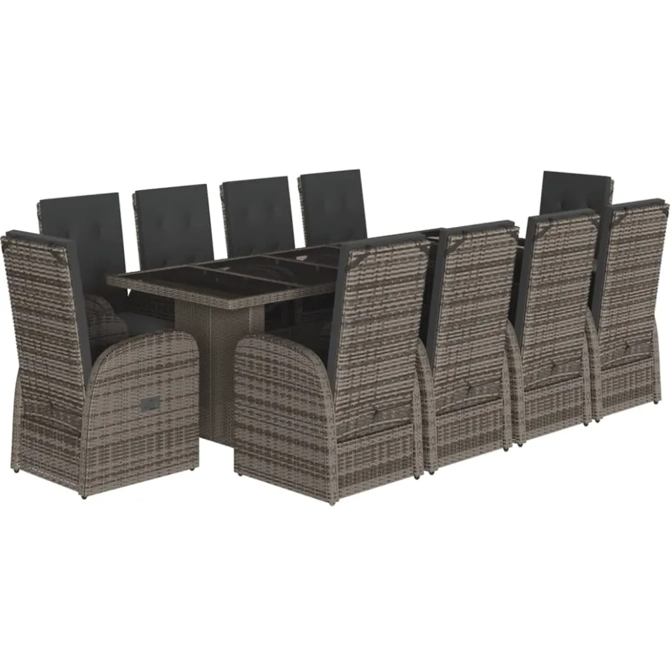 vidaXL 11-delige Tuinset met kussens poly rattan grijs, foto 3