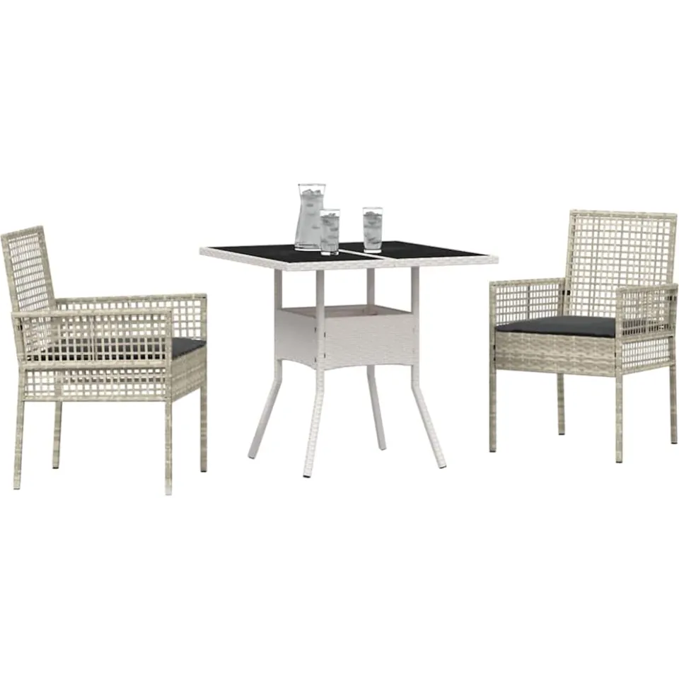 vidaXL Tuin eettafelset 3 st Lichtgrijs poly rattan, foto 2