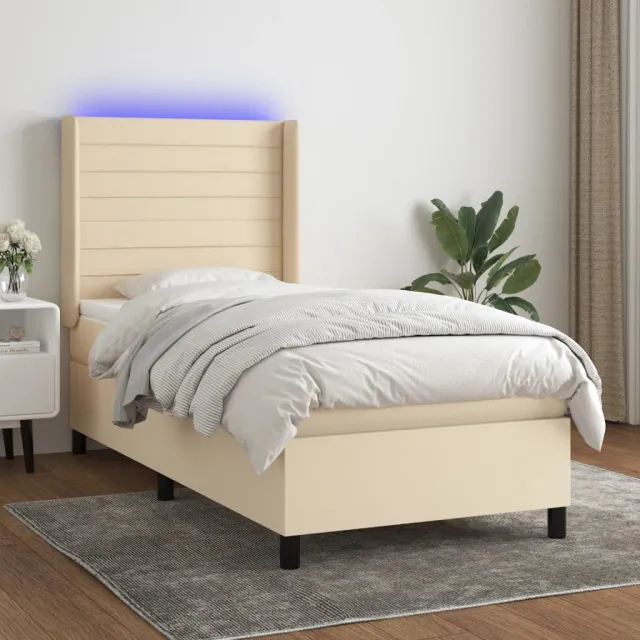 vidaXL Boxspring met matras en LED stof crèmekleurig 80x200 cm