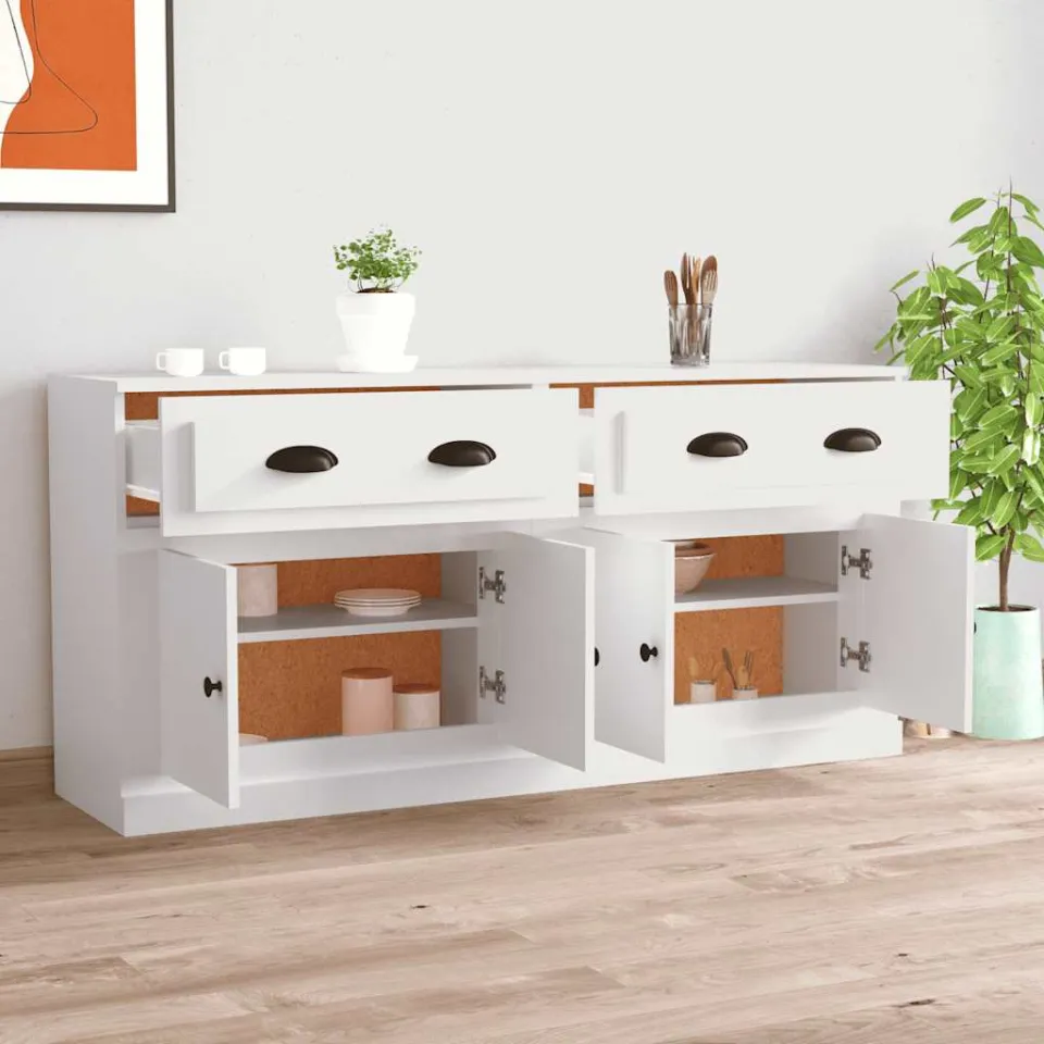 vidaXL Dressoirs 2 st bewerkt hout wit, foto 3