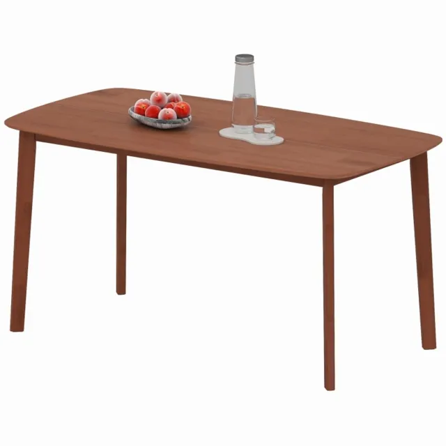 MODFU Eettafel 150×80×76 cm – Gelakt bruin hout, 6-persoons, afgeronde hoeken en antislipvoeten