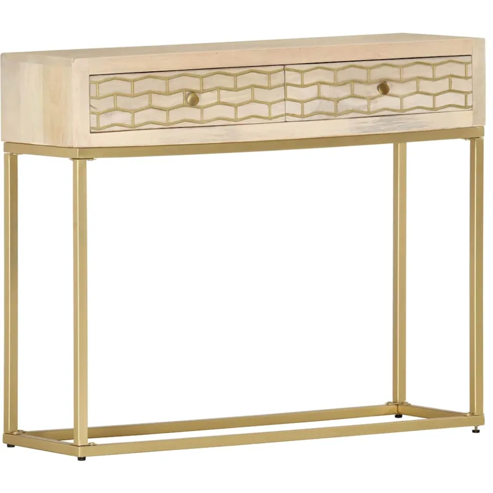 vidaXL Wandtafel 90x30x75 cm massief mangohout goudkleurig, foto 4