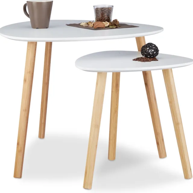 Relaxdays salontafel - set van 2 - 2 groottes - Scandinavische stijl - bamboe - woonkamer - wit