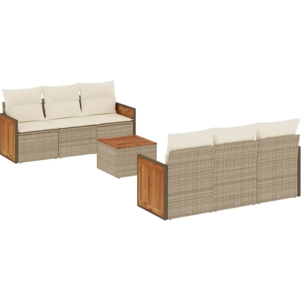 vidaXL 7-delige Loungeset met kussens poly rattan beige, foto 3