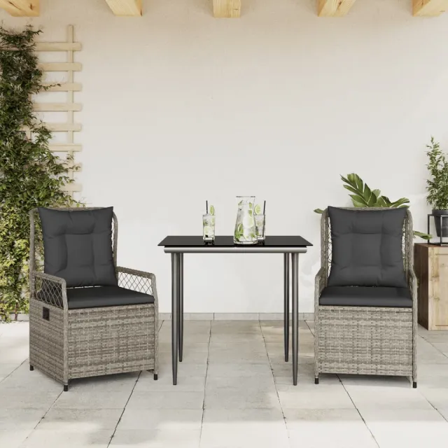 vidaXL 3-delige Tuinset met kussens poly rattan grijs, foto 2