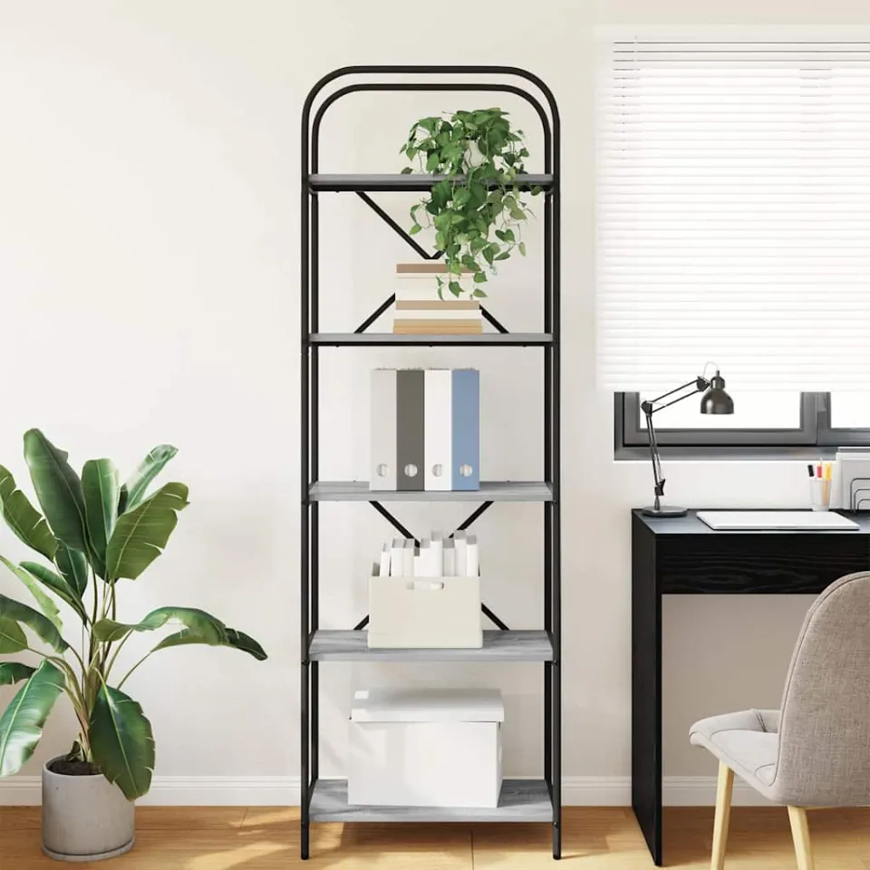 vidaXL Boekenkast 5-laags 60 x 30 x 183 cm Bewerkt hout Grijs Sonoma, foto 3