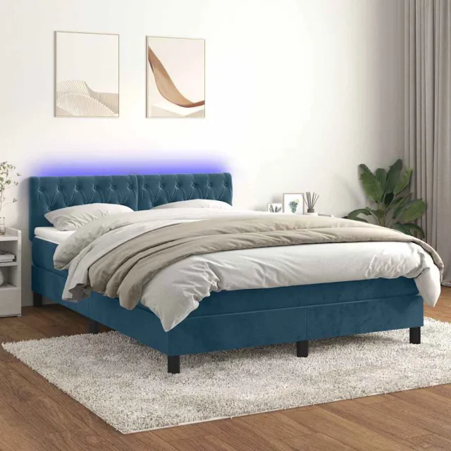 vidaXL Boxspring met matras en LED fluweel donkerblauw 140x190 cm blauw