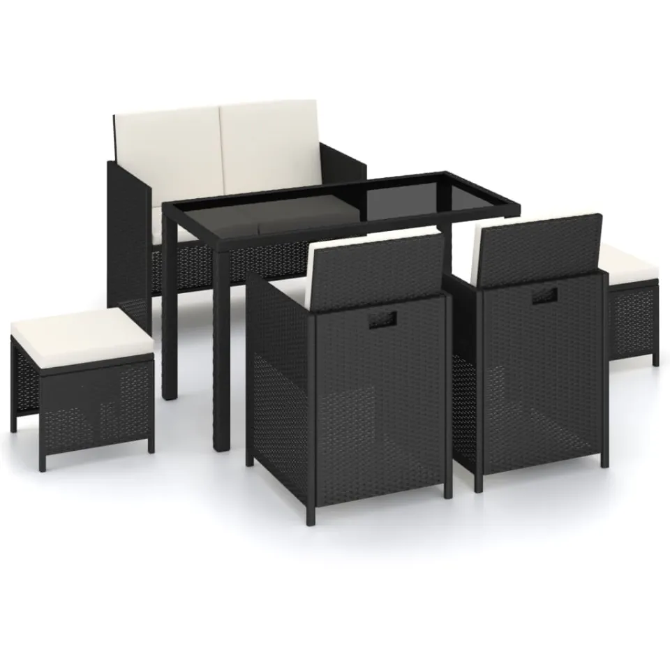 vidaXL 6-delige Tuinset met kussens poly rattan zwart, foto 3