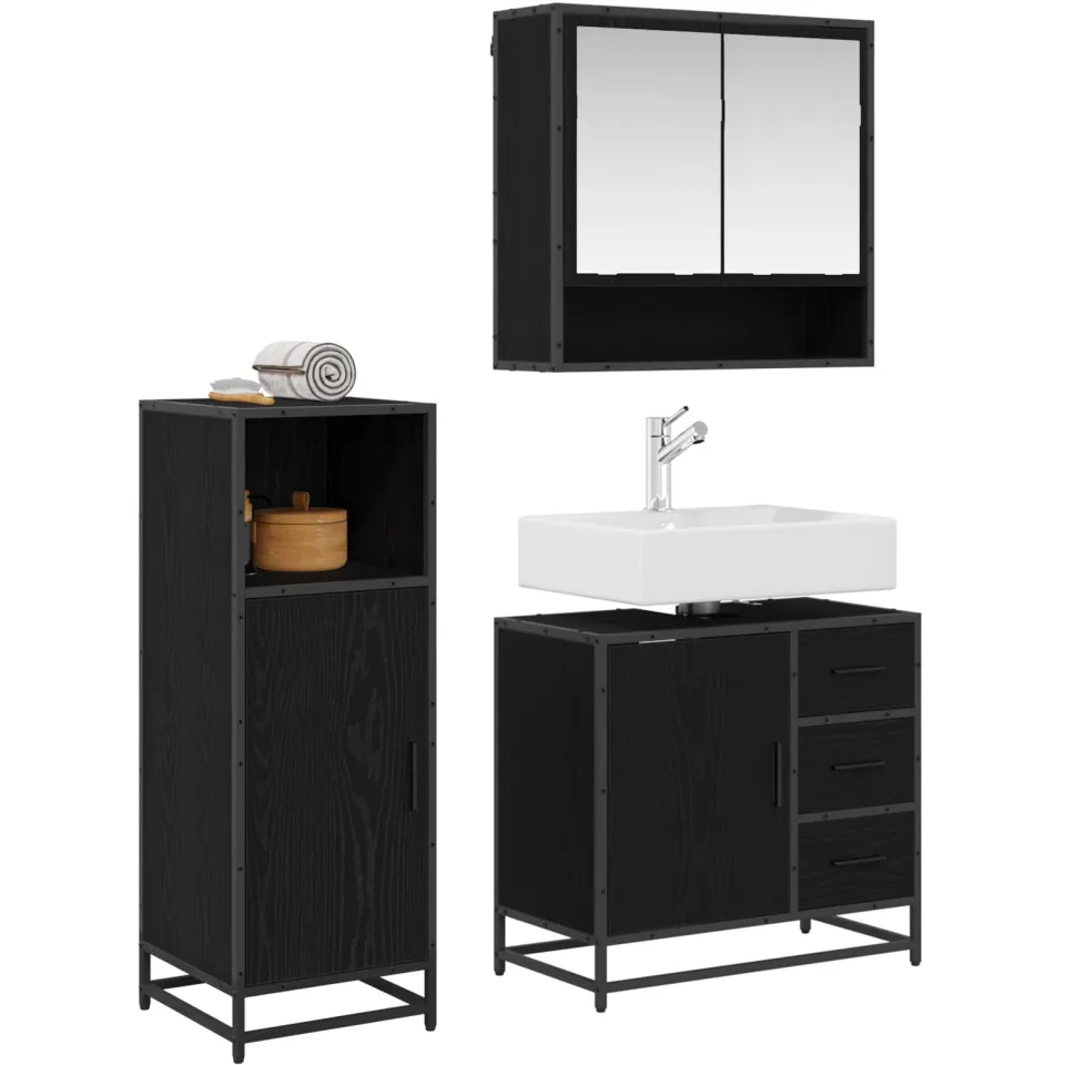 vidaXL Badkamermeubelset 3 st Zwart Eiken 35 x 37,5 x 100 cm, foto 2