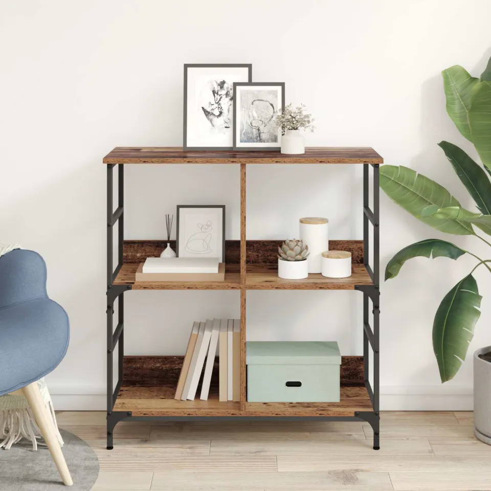 vidaXL Boekenkast 4-laags 78,5 x 33 x 82 cm Bewerkt hout Oud hout bruin, foto 3