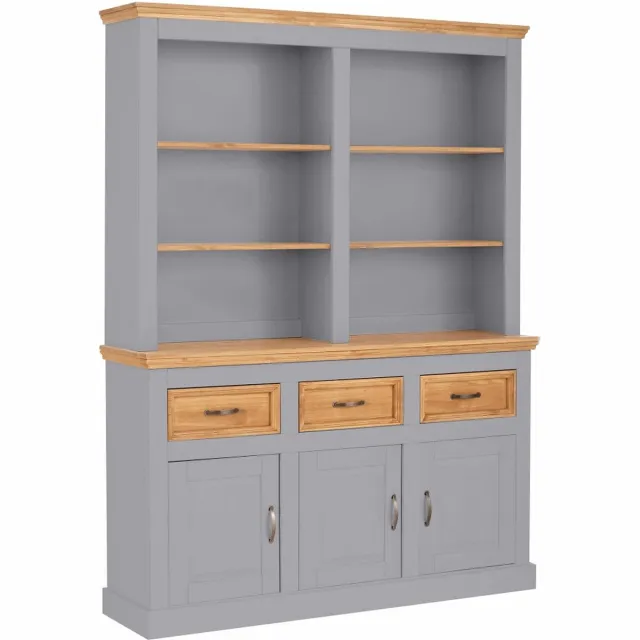 Notio Living Selma Buffetkast met 3 Deuren, 3 Lades en 6 Open Vakken - Grijs/Gebeitst - 145 cm