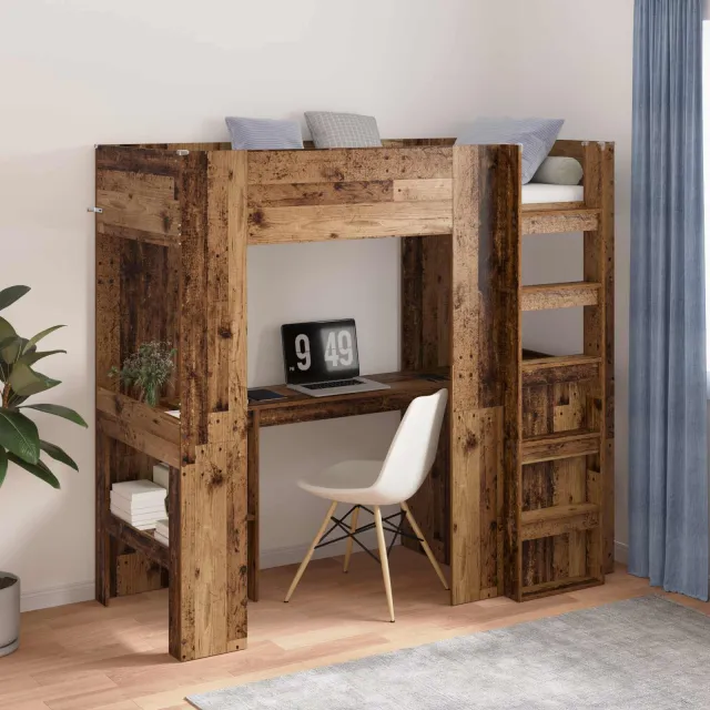vidaXL Loft Bedframe met Bureau Oudhout 75 x 190 cm Bewerkt hout Bruin