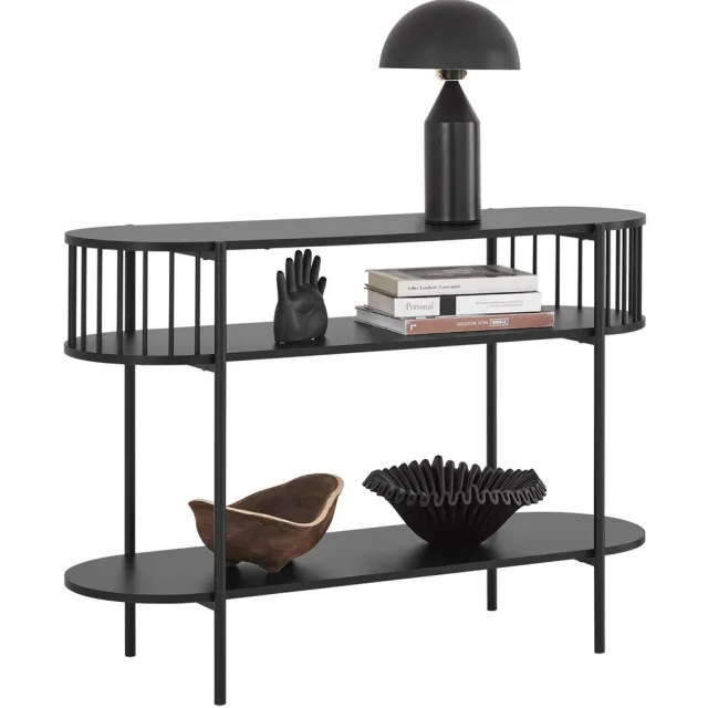 SoBuy Console tafel industrieel - Entreeconsole met Opslag - Multifunctioneel Gangmeubel halmeubel - Zwart, 110x39x76 cm, FSB90-SCH - Voor entree, woonkamer of kantoor