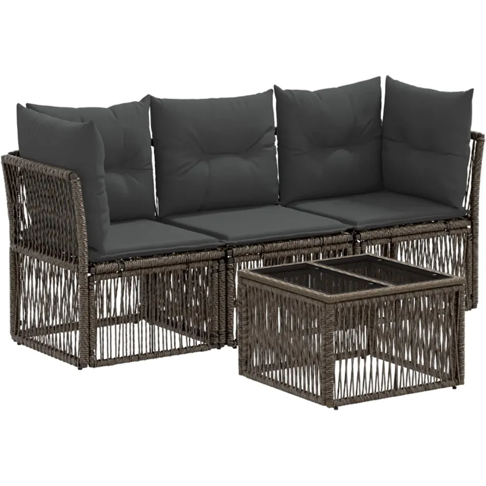 vidaXL Tuinbankenset 4 st Grijs poly rattan, foto 3