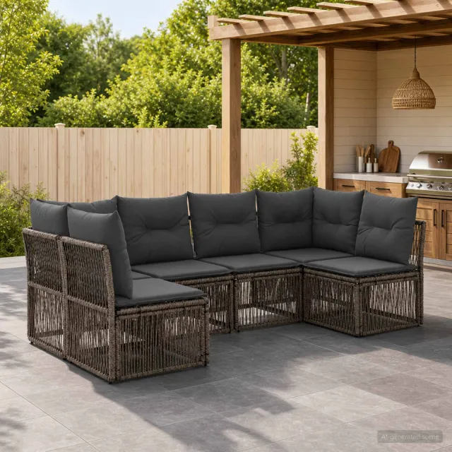 vidaXL Tuinbankenset 6 st 6-zits Grijs poly rattan