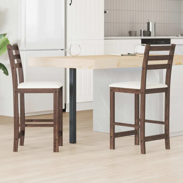 vidaXL Eettafelstoelen 2 st Massief Rubberhout Licht Bruin