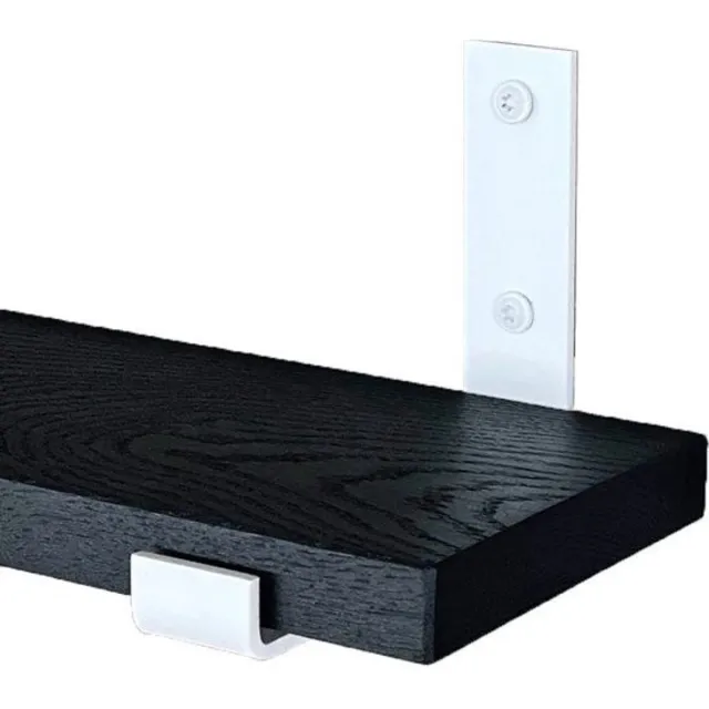 GoudmetHout Zwarte Eiken Wandplank - 240x15 cm - Plankdragers L-UP Mat Wit Zwart eiken
