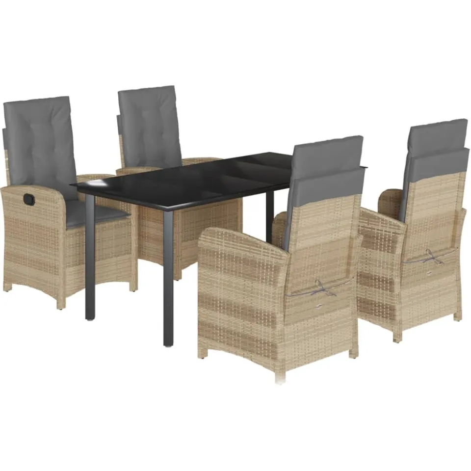 vidaXL 5-delige Tuinset met kussens poly rattan gemengd beige Zwart