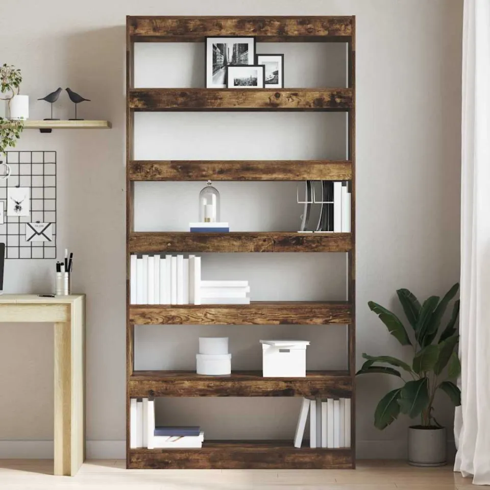 vidaXL Boekenkast 6-laags 100 x 30 x 198 cm Bewerkt hout Gerookt eiken, foto 4