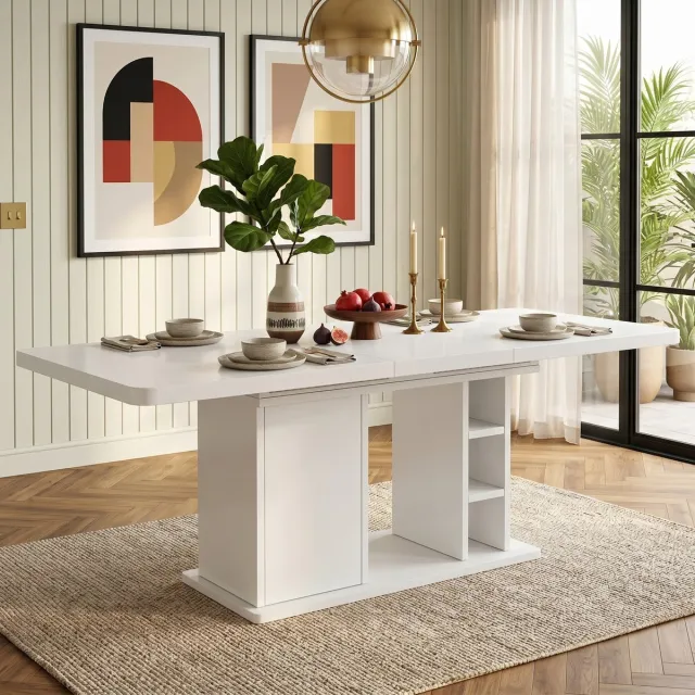 VVBV Uitschuifbare Eettafel 180x80x75 cm – Eettafel van MDF – Scandinavisch – Modern Design – Voor 6-8 Personen – Voor Keuken en Eetkamer – Wit