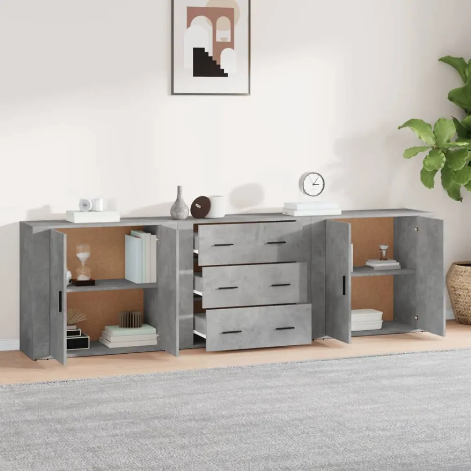 vidaXL Dressoirs 3 st bewerkt hout betongrijs grijs, foto 3