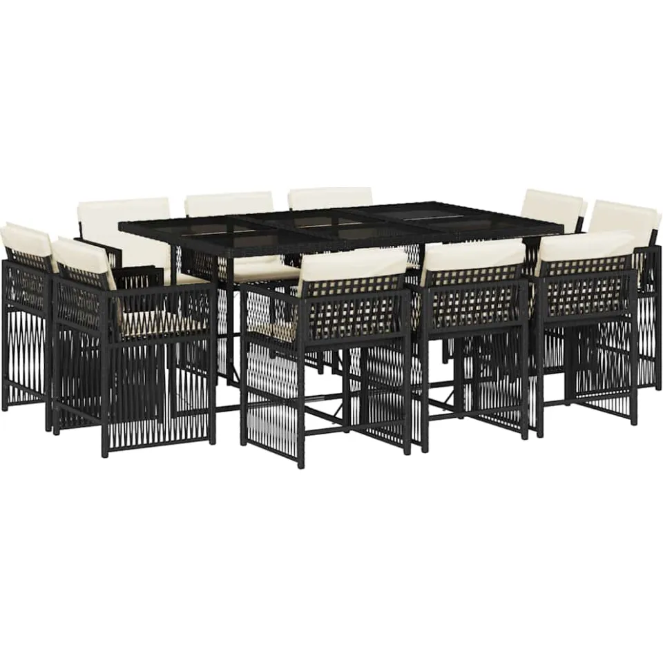 vidaXL 11-delige Tuinset met kussens poly rattan zwart, foto 3