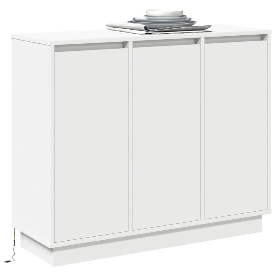 vidaXL LED Sideboard Wit 90 x 32 x 75 cm Bewerkt hout