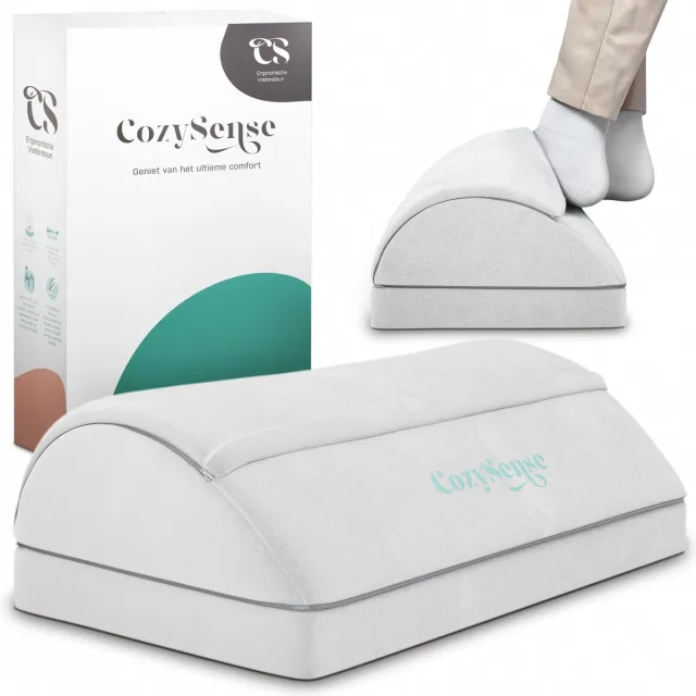 CozySense Voetensteun Bureau - Ergonomisch Voetenbankje met 2 Hoogtes - Anti-Slip & Wasbare Sherpa Hoes - Voetenkussen voor Thuis & Kantoor - Grijs