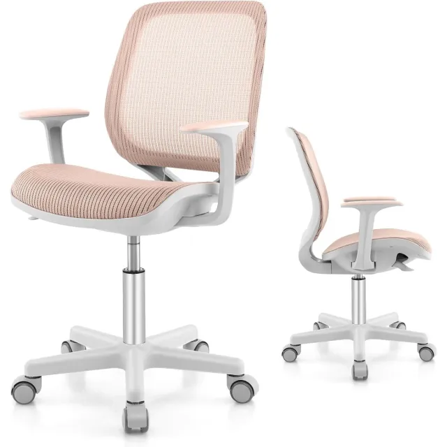 KOMFOTTEU Bureaustoel 360° draaibaar voor kinderen van 4-15 jaar - Computerstoel voor kinderen - in hoogte verstelbaar 43-55 cm - ergonomisch design met ademende netstof roze