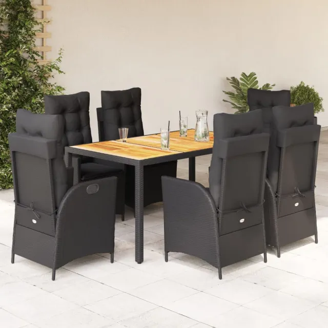 vidaXL 7-delige Tuinset met kussens poly rattan zwart, foto 2