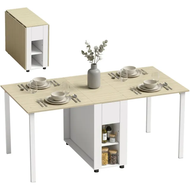 Homcom Opklapbare eettafel - MDF - 168,2 x 85 x 73 cm - Wit