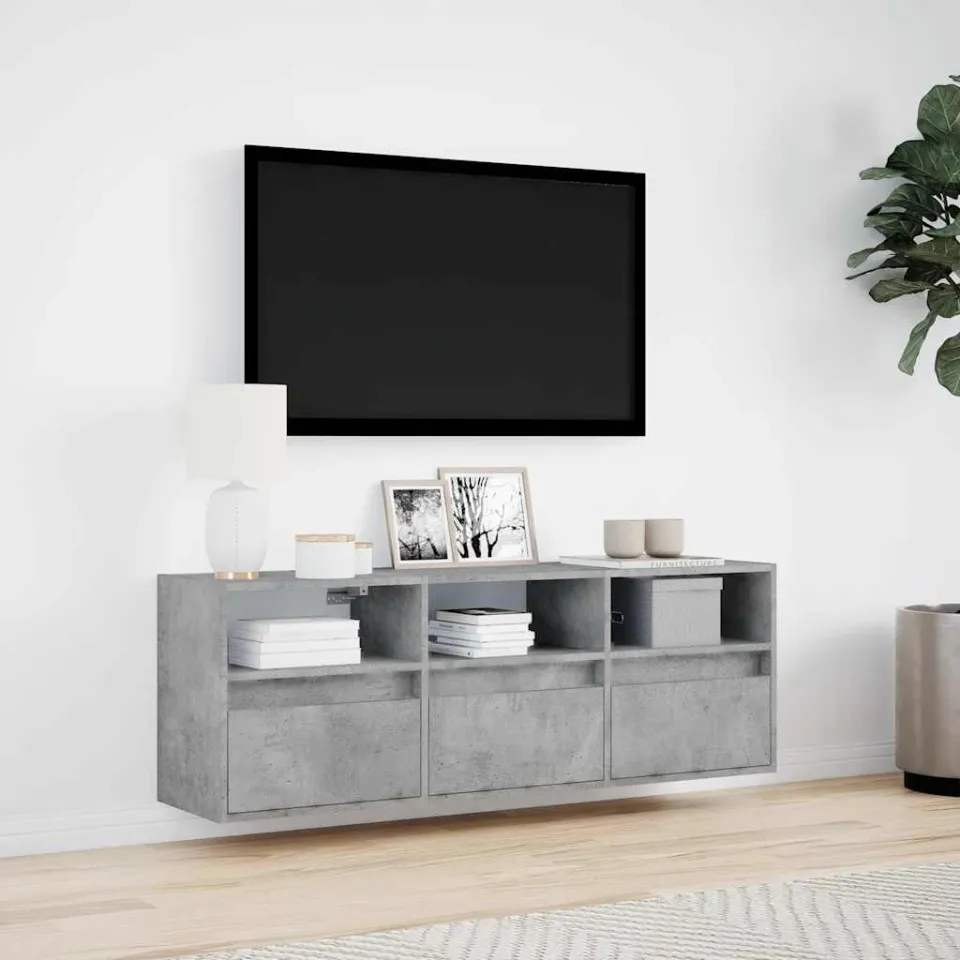 vidaXL Tv-wandmeubel met LED-verlichting 130x31x45 cm betongrijs grijs, foto 2