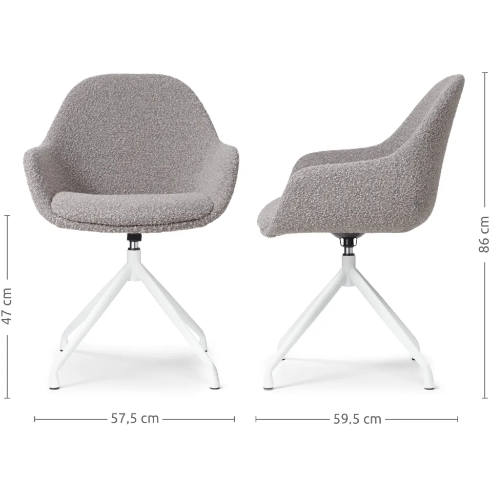 Nolon Nola-Mae draaibare eetkamerstoel bouclé taupe - wit onderstel, foto 3